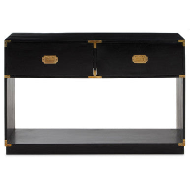 Orsina Sarter Black Mango Wood 2-Drawer Console Table | Gold Handles