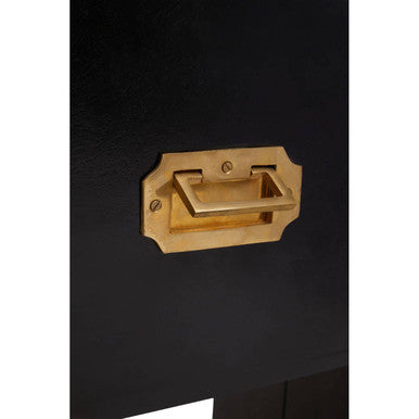 Orsina Sarter Black Mango Wood 2-Drawer Console Table | Gold Handles