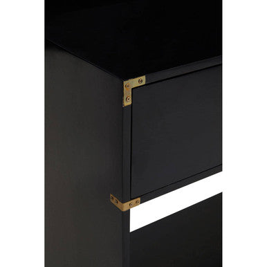 Orsina Sarter Black Mango Wood 2-Drawer Console Table | Gold Handles