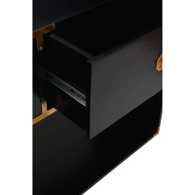 Orsina Sarter Black Mango Wood 2-Drawer Console Table | Gold Handles