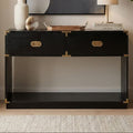 Orsina Sarter Black Mango Wood 2-Drawer Console Table | Gold Handles