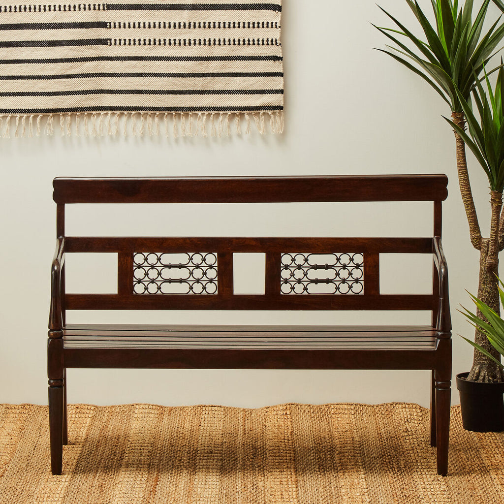 Orsina Srina Sheesham Wood Dining Bench – Dark Handcrafted Seating