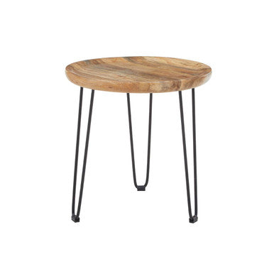 Orsina Mango Wood Side Table – Small Boho Accent Table with Iron Legs