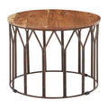 Orsina Boho Round Acacia Wood Coffee Table with Metal Lattice Frame