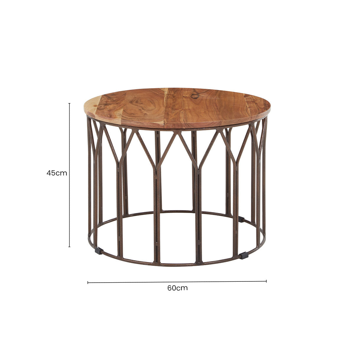 Orsina Boho Round Acacia Wood Coffee Table with Metal Lattice Frame