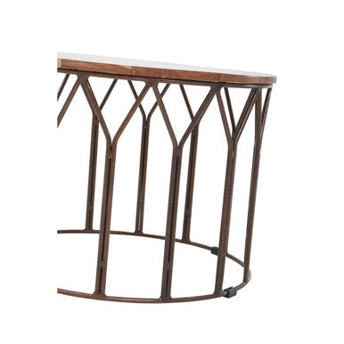 Orsina Boho Round Acacia Wood Coffee Table with Metal Lattice Frame