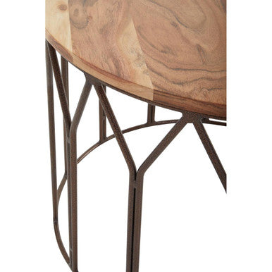 Orsina Boho Round Acacia Wood Coffee Table with Metal Lattice Frame