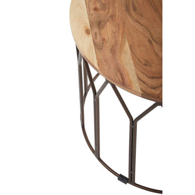 Orsina Boho Round Acacia Wood Coffee Table with Metal Lattice Frame