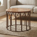 Orsina Boho Round Acacia Wood Coffee Table with Metal Lattice Frame