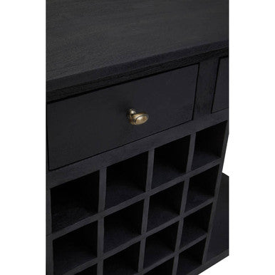 Orsina Fusion Black Mango Wood Console Table with 20-Bottle Wine Storage