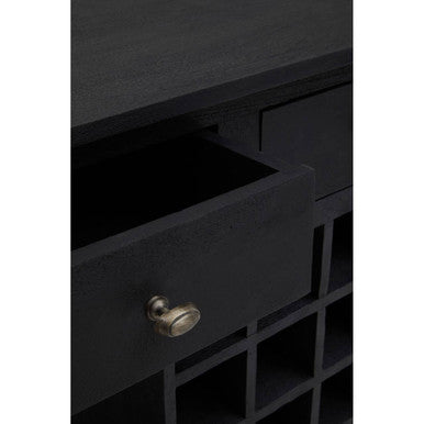 Orsina Fusion Black Mango Wood Console Table with 20-Bottle Wine Storage