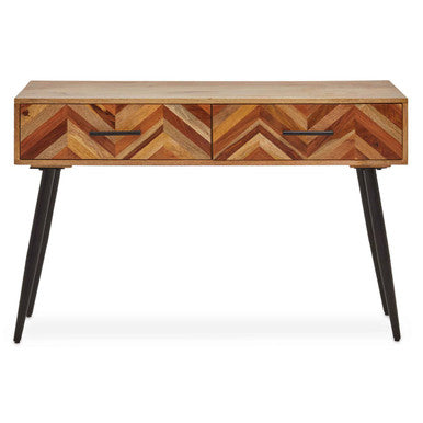 Orsina Mango Wood Console Table – 2-Drawer Chevron Entryway Table