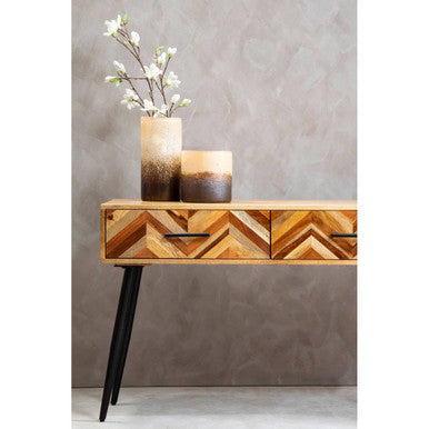 Orsina Mango Wood Console Table – 2-Drawer Chevron Entryway Table