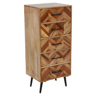 Orsina Boho Mango Wood 5-Drawer Chest – Industrial Tallboy Storage