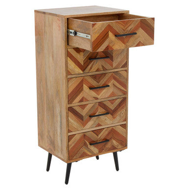 Orsina Boho Mango Wood 5-Drawer Chest – Industrial Tallboy Storage