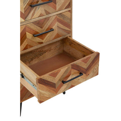 Orsina Boho Mango Wood 5-Drawer Chest – Industrial Tallboy Storage