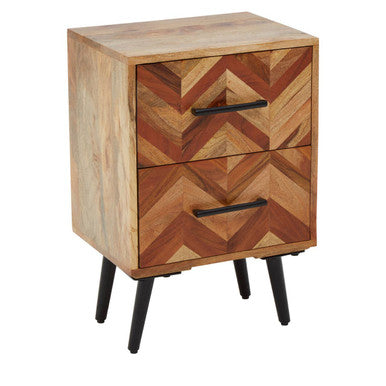 Orsina Mango Wood 2-Drawer Bedside Table | Boho Nightstand with Iron Legs
