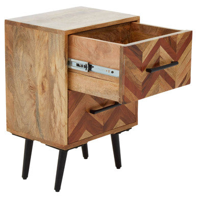 Orsina Mango Wood 2-Drawer Bedside Table | Boho Nightstand with Iron Legs