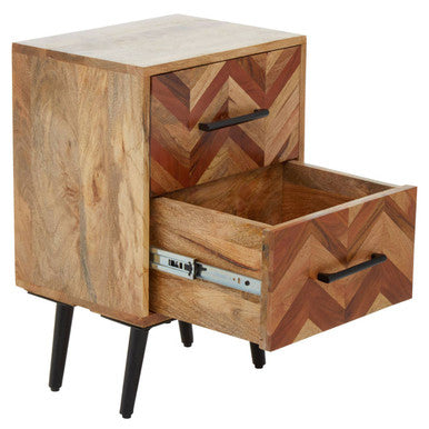 Orsina Mango Wood 2-Drawer Bedside Table | Boho Nightstand with Iron Legs