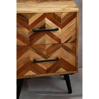 Orsina Mango Wood 2-Drawer Bedside Table | Boho Nightstand with Iron Legs