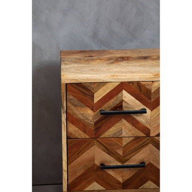 Orsina Mango Wood 2-Drawer Bedside Table | Boho Nightstand with Iron Legs