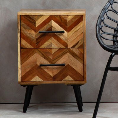 Orsina Mango Wood 2-Drawer Bedside Table | Boho Nightstand with Iron Legs