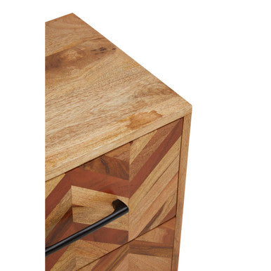 Orsina Mango Wood 2-Drawer Bedside Table | Boho Nightstand with Iron Legs