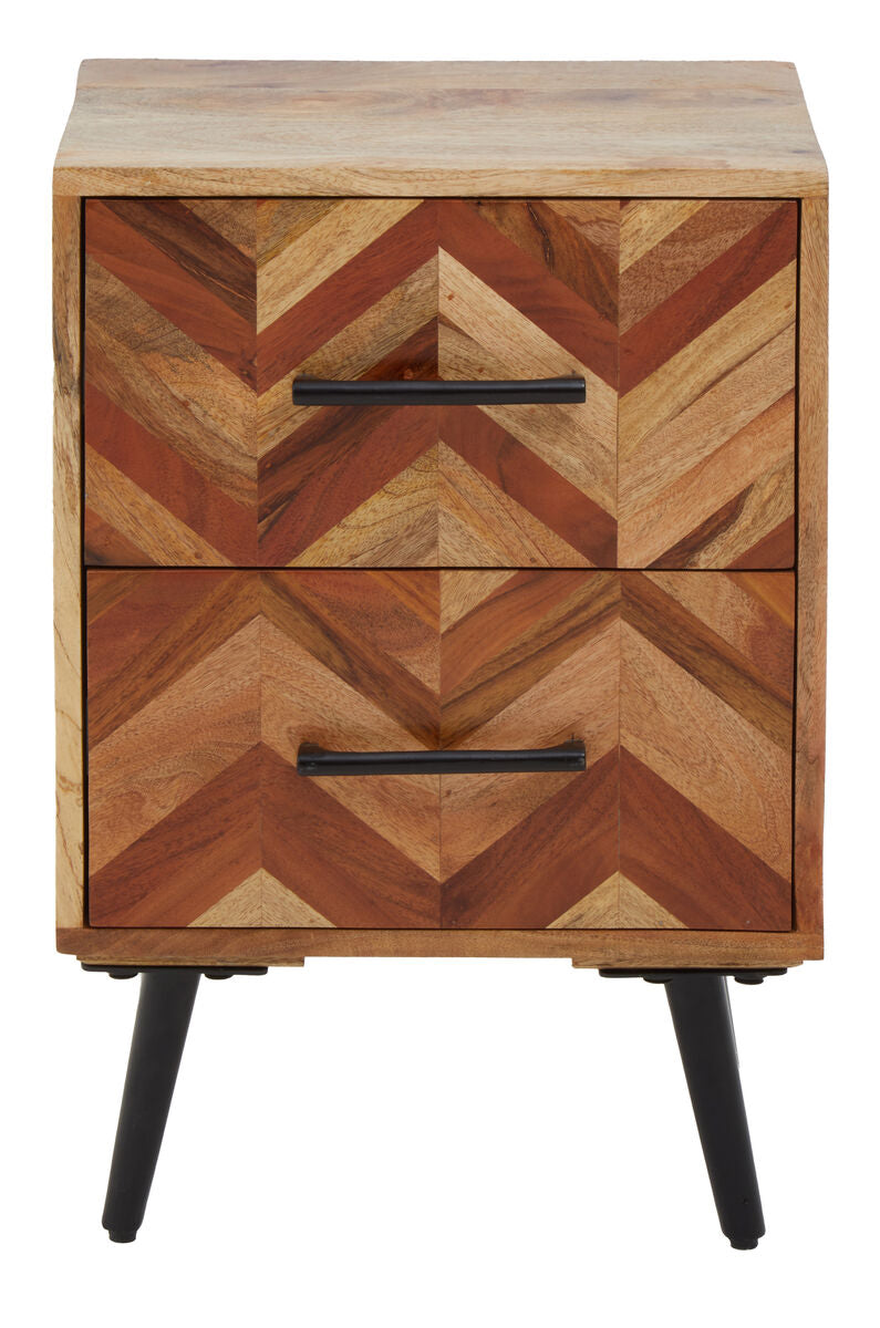Orsina Mango Wood 2-Drawer Bedside Table | Boho Nightstand with Iron Legs