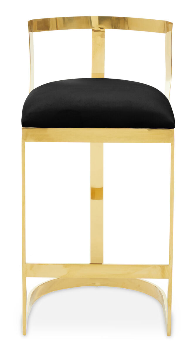 Orsina Azalea Black Velvet Bar Stool with Gold Stainless Steel Frame