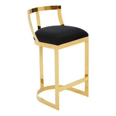 Orsina Azalea Black Velvet Bar Stool with Gold Stainless Steel Frame