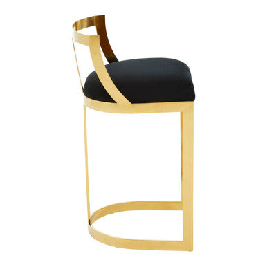 Orsina Azalea Black Velvet Bar Stool with Gold Stainless Steel Frame