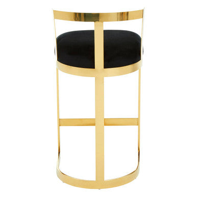 Orsina Azalea Black Velvet Bar Stool with Gold Stainless Steel Frame