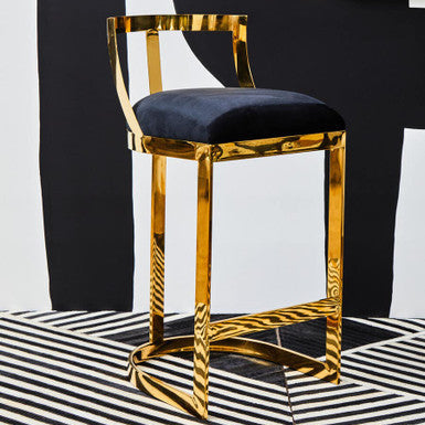 Orsina Azalea Black Velvet Bar Stool with Gold Stainless Steel Frame