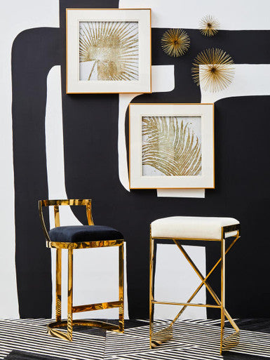 Orsina Azalea Black Velvet Bar Stool with Gold Stainless Steel Frame
