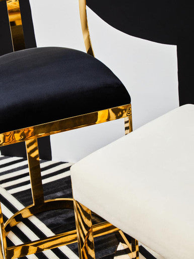 Orsina Azalea Black Velvet Bar Stool with Gold Stainless Steel Frame