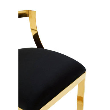 Orsina Azalea Black Velvet Bar Stool with Gold Stainless Steel Frame
