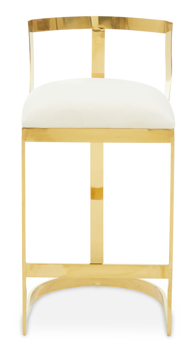 Orsina Azalea Ivory Velvet Bar Stool | Gold Stainless Steel Frame