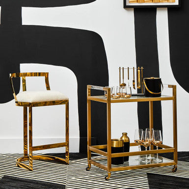Orsina Azalea Ivory Velvet Bar Stool | Gold Stainless Steel Frame