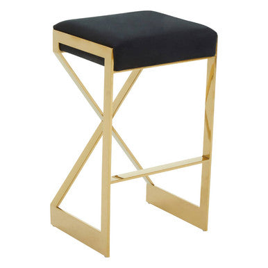 Orsina Azalea Black Velvet Bar Stool with Gold Stainless Steel Base