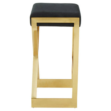 Orsina Azalea Black Velvet Bar Stool with Gold Stainless Steel Base