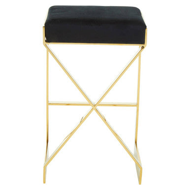 Orsina Azalea Black Velvet Bar Stool with Gold Stainless Steel Base