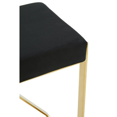 Orsina Azalea Black Velvet Bar Stool with Gold Stainless Steel Base