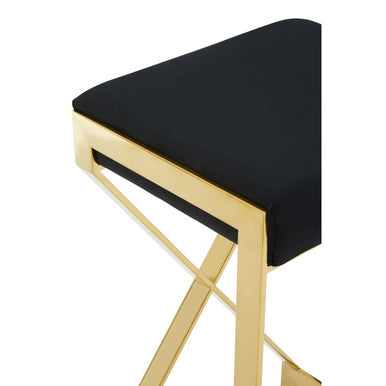 Orsina Azalea Black Velvet Bar Stool with Gold Stainless Steel Base