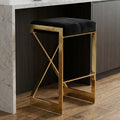 Orsina Azalea Black Velvet Bar Stool with Gold Stainless Steel Base