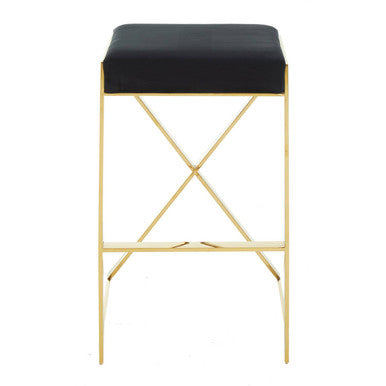 Orsina Azalea Black Velvet Bar Stool with Gold Stainless Steel Base