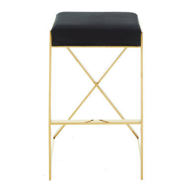 Orsina Azalea Black Velvet Bar Stool with Gold Stainless Steel Base