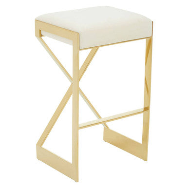 Orsina Azalea Ivory Velvet Bar Stool with Gold Finish Stainless Steel