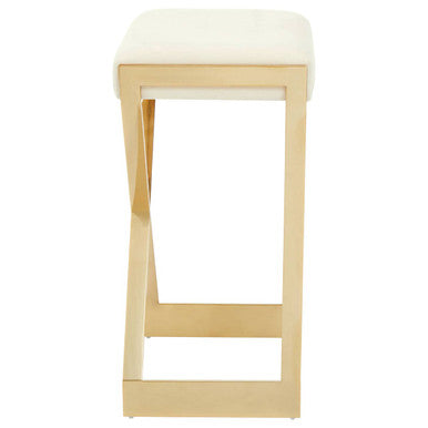 Orsina Azalea Ivory Velvet Bar Stool with Gold Finish Stainless Steel