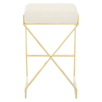 Orsina Azalea Ivory Velvet Bar Stool with Gold Finish Stainless Steel