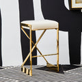 Orsina Azalea Ivory Velvet Bar Stool with Gold Finish Stainless Steel